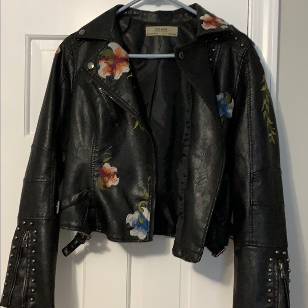Studded Floral Faux Leather Moto Jacket